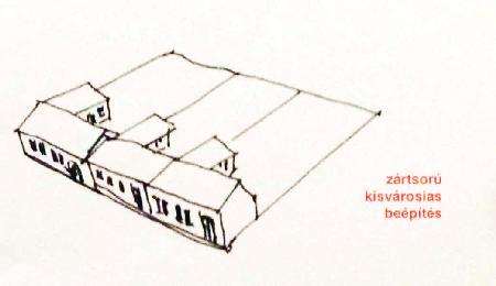 A fésűs beépítésű telkeken a keskeny és hosszú telkek oldalhatárán épülő, jó arányú tömegekre bomló, tűzfalszerűen és lépcsősen csatlakozó épületek sorolt udvari beépítést