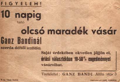 Ganz Bandi hirdetése a Kiskőrös és