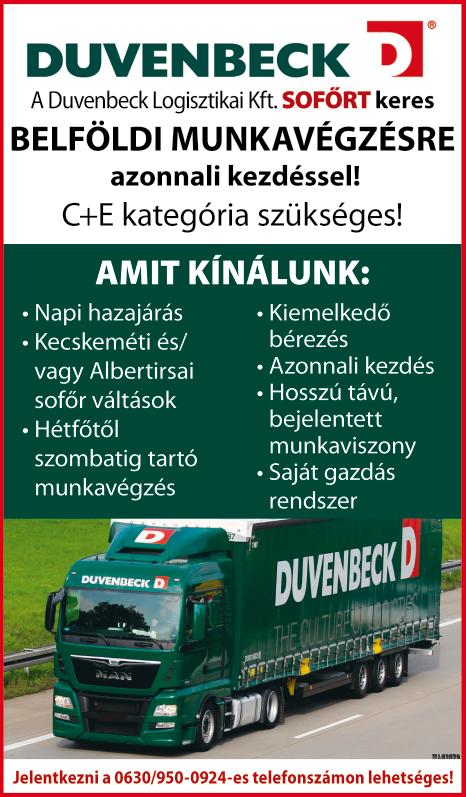 8 2018. június 18. ÁLLÁST KÍNÁL CEGLÉDI telephelyű cég, nemzetközi tehergépkocsi vezetőt keres olasz-magyar viszonylatra, elsősorban gabonaszállításra (nem uniós munka) nyerges szerelvényre.