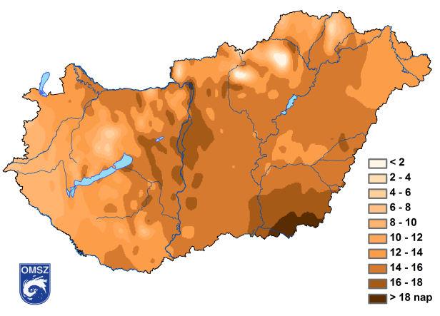 Éves átlaghőmérséklet változások területi megoszlása Az éves átlaghőmérséklet (ºC) változása 1981 és 2015 között A