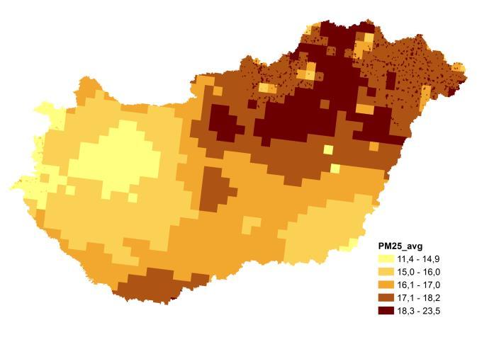 24. ábra: PM 2,5 szennyezettségnek tulajdonítható tüdőrák miatti halálesetek becsült száma egyes magyarországi településeken Országos szintű elemzést az Európai Környezetvédelmi Ügynökség (EEA)