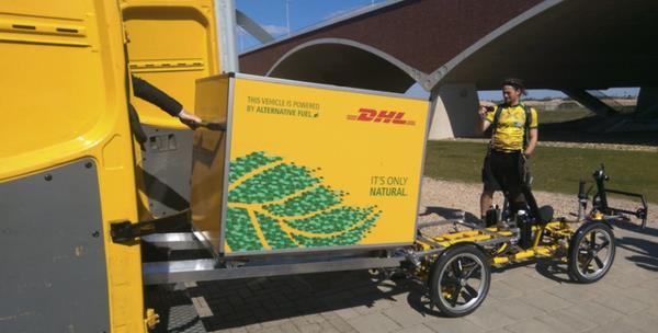 tehergépkocsiba kerül, az szállítja el azt a cargo kerékpár által kiszolgált körzet határáig, ott pedig egy speciális megoldással (ld. 2.4. ábra) átrakja a kerékpárra.