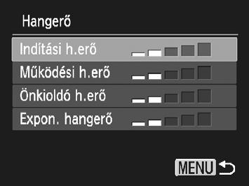 A hangbeállítások módosítása A fényképezőgép némítható, vagy csökkenthető a hangok hangereje. Némítás 1 2 Jelenítse meg a menüt. Nyomja meg a n gombot. Válassza a [Némítás] menüt.