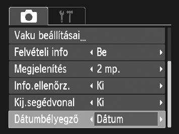 A dátum és az idő beszúrása Beállíthatja, hogy a felvételkészítés dátuma és időpontja szerepeljen a képek jobb alsó sarkában. Ha azonban beszúrja ezt az adatot, többé már nem törölhető a képről.