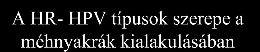 A HR- HPV típusok szerepe a méhnyakrák kialakulásában A HPV magas rizikójú típusai a méhnyakrák kialakulásában a legnagyobb szerepet játszák 1 22 országot érintő vizsgálatban 932 méhnyakrákos