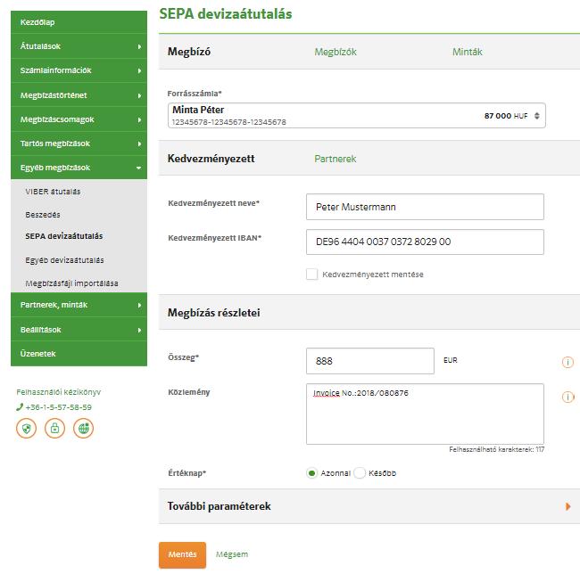 3.6.1 SEPA deviza utalás A SEPA átutalások készítése hasonló a belföldi forintos átutalásokéhoz.