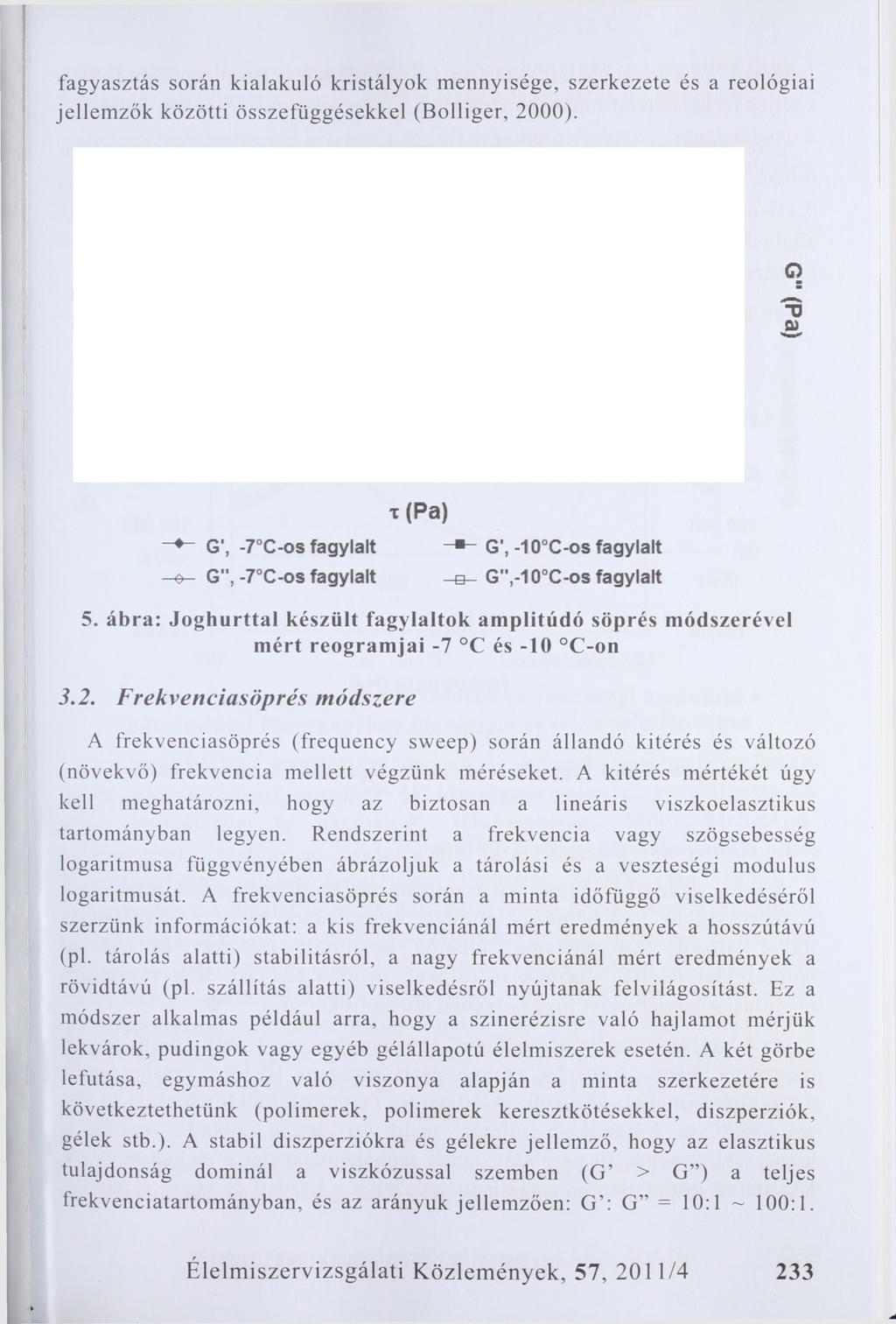 fagyasztás során kialakuló kristályok mennyisége, szerkezete és a reológiai jellemzők közötti összefüggésekkel (Bolliger, 2000).