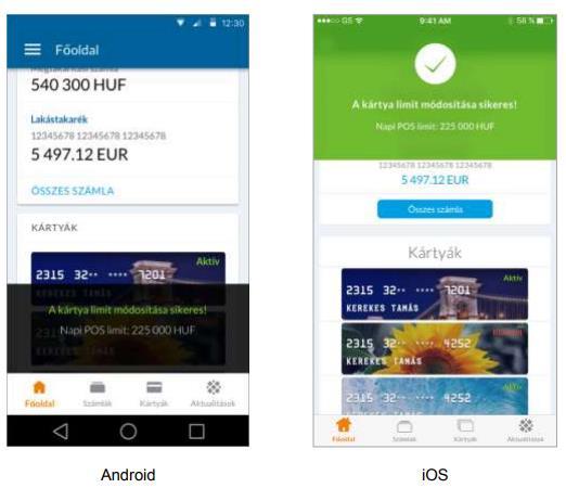 Sikeres művelet esetén az alkalmazás a Nyitóképernyőre navigál, és a képernyő részeként megjelenítésre kerül a sikerességet jelző panel.