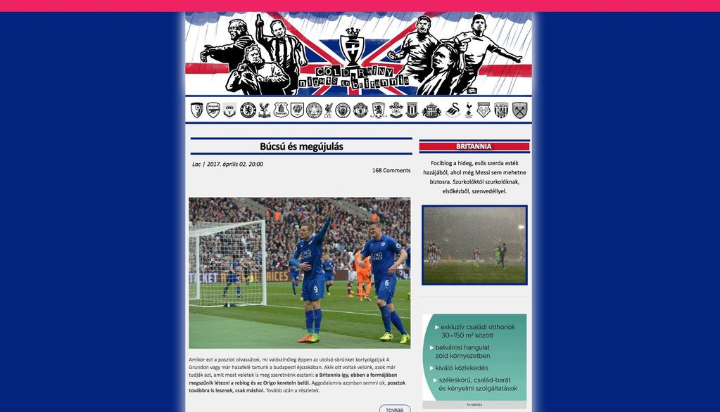 BRITANNIA - FOCI Futballblog, a brit csapatokkal foglalkozik, mély, érdekes háttéranyagok, történelmi érdekességek, kevésbé a meccsekkel és a csapatok