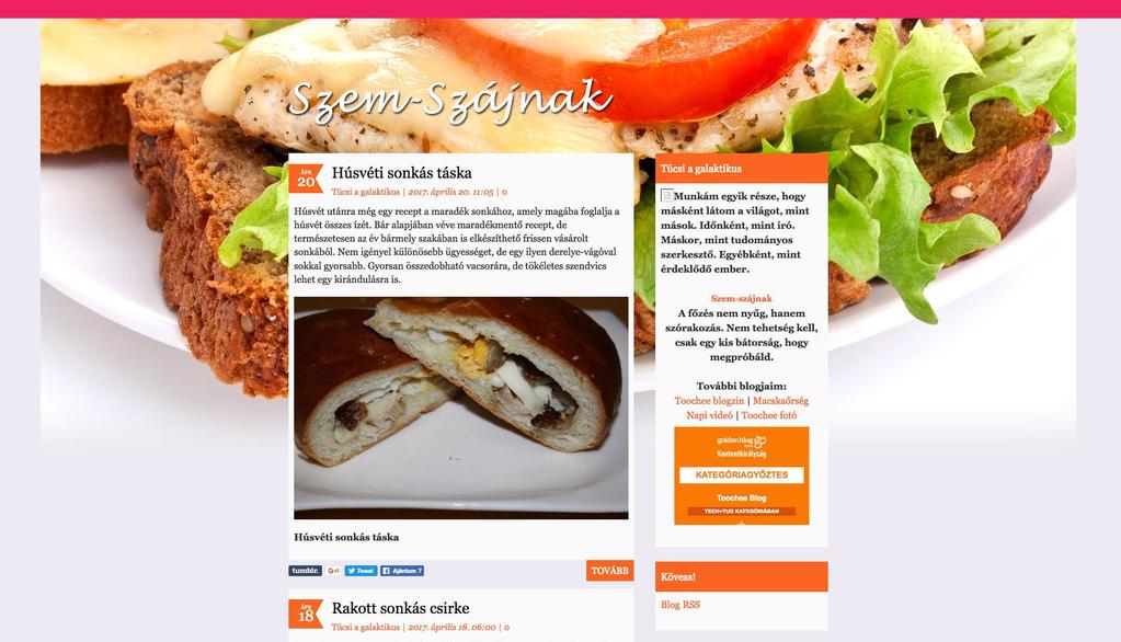 SZEM-SZÁJNAK - GASZTRO A Szem-Szájnak egy gasztroblog, amely felvállalta, hogy eltér a hagyományos gasztronómiai blogoktól. Egy átlagos gasztroblog rendszertelen megjelenéssel recepteket közöl.