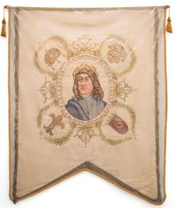 Cserkész zászló / Scout flag Pápai Szent Mór Katolikus Gimnázium Corvin Mátyás cserkész csapatának zászlaja, két világháború között, főoldalon: középen Corvin