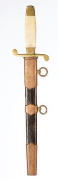 jelzés Second World War german officer dagger, painted and chrome-plated metal fitments, with rosewood hilt, one bagde missing from the hilt, signed on the blade: rzm h/l: 37 cm Kikiáltási ár: 120