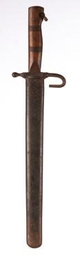 század vége, szaruval, csonttal és rézzel dekorált markolat, alpakkával borított fa tokkal, acél pengével balkan, from the end of the 19th century, hilt decorated with horn, bone and copper, with