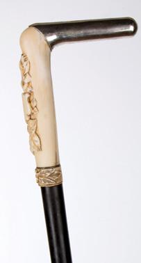 század vége faragott elefántcsont és ezüst markolat, ébenfa nyél austro-hungarian, from the beginning of the 19th century, carved ivory and silver head, ebony handle h/l: 88 cm