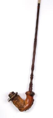 század eleje, faragással díszített szár bronz fejjel, hungarian, from the beginning of the 20th century, carved decorated stem with