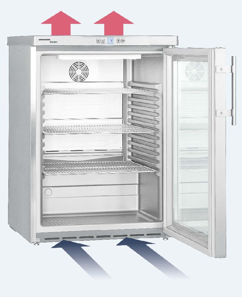 Az FKUv modelleknél az ajtó érintkezés nélküli érzékelő kapcsolója ajtónyitáskor an leállítja a ventilátort, így megakadályozza a hideg kiáramlását és hozzájárul a hőmérséklet állandóságához.