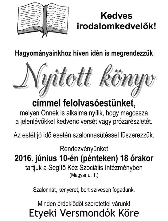órakor a Segítô Kéz Szociális Intézményben (Magyar u. 1.