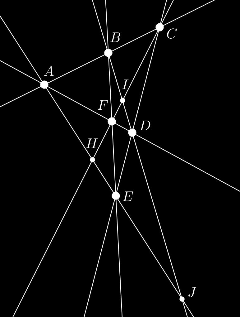 Megjegyzés: A teljes négyoldal tétele szerint tehát a fenti ábrán, (ahol A, B, C, D, E, F a szögpontok, H, I, J pedig az átlóspontok,) teljesül a következ összefüggés: (F CIH) = (BDIJ) = (AEHJ)
