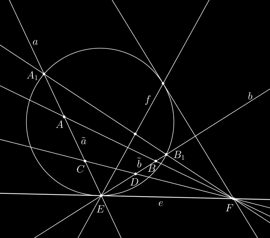 A továbbiakban két, a modellben egymással párhuzamos egyenest tekintek, és az egyik egyenes egy adott pontjához szerkesztek korrespondeáló pontot a másik egyenesen.