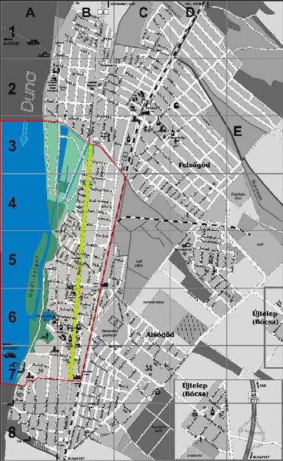 3.3. ELTÉRŐ JELLEMZŐKKEL RENDELKEZŐ TELEPÜLÉSRÉSZEK 3.3.1 Központi városrész (Központ) A városrész Göd lakott területének a Duna és a Budapest Szob vasútvonal által határolt területsáv központi részén található.