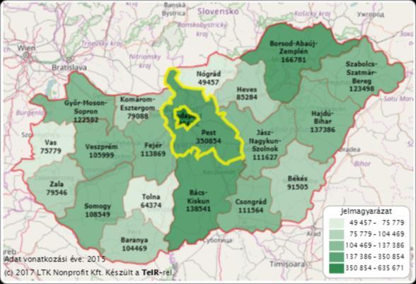 hulladékok mennyisége a vizsgált időszakban folyamatosan csökkent, a 2015. évben közel 351 ezer tonna volt, amely Budapest után a 2. legmagasabb országos érték.