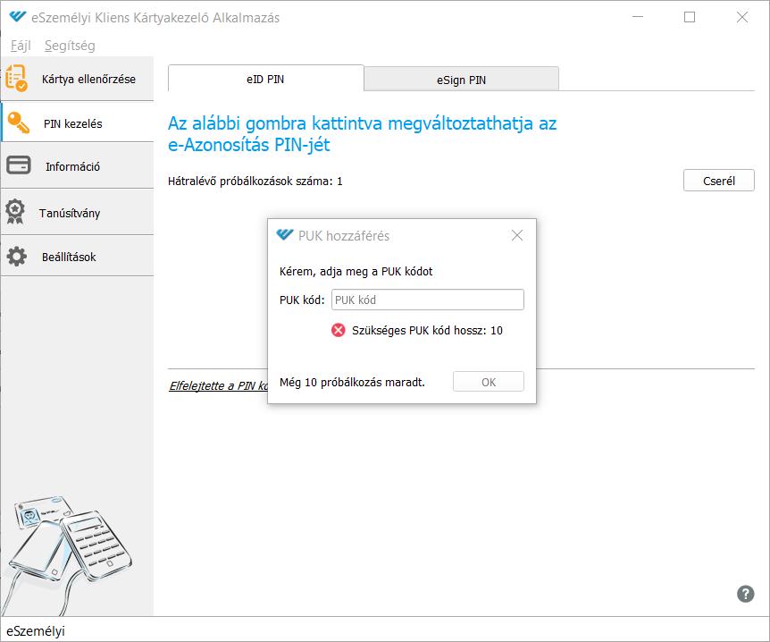 8. ábra: eszemélyi Kliens - Blokkolt PIN kód feloldása III.