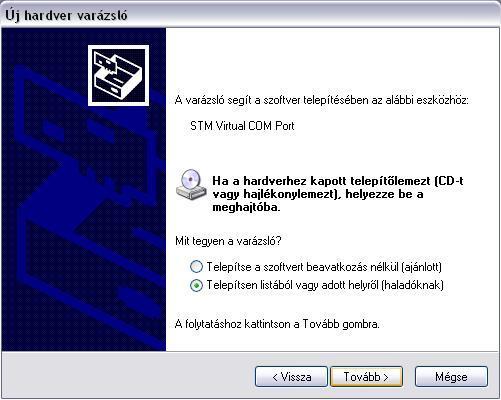 Virtuális soros port telepítése Windows XP operációs rendszeren Egyes lépések leírása Illusztráció Az eszköz csatlakoztatása után felugrik az Új hardver üdvözli a