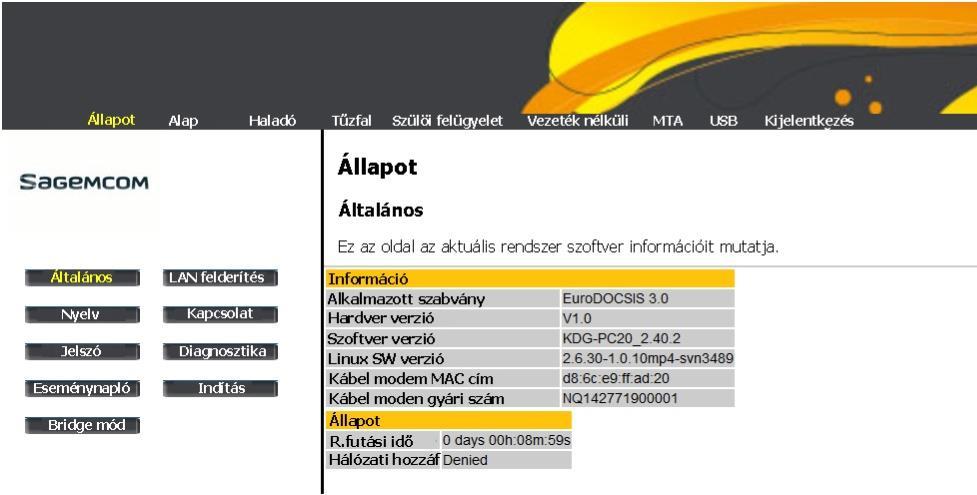 2 lépés Adja meg a belépéshez szükséges adatokat: - Felhasználói név: admin - Jelszó: a gateway cimkéjén található egyedi felhasználói jelszó Kattintson az Ok gombra 3 lépés Állapot A F@ST3686AC V2