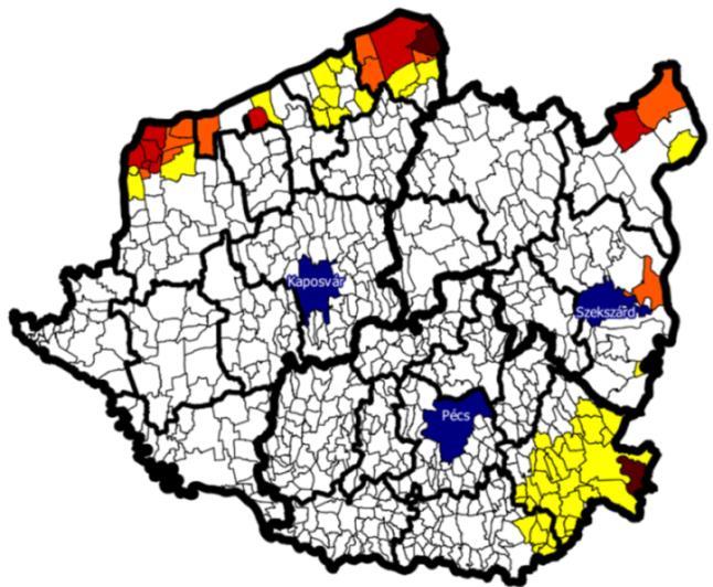 A dél-dunántúli települések egy része nem a saját megyeszékhelyükhöz gravitál. A megyehatárokon lévő települések (az 1.