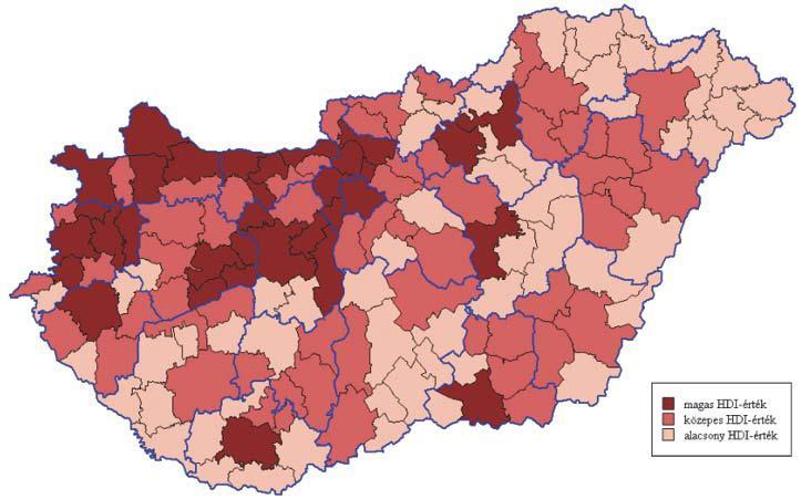 A HDI területi megoszlása és kapcsolata a kistérségek fejlettségével Forrás: dr. Obádovics Csilla dr.