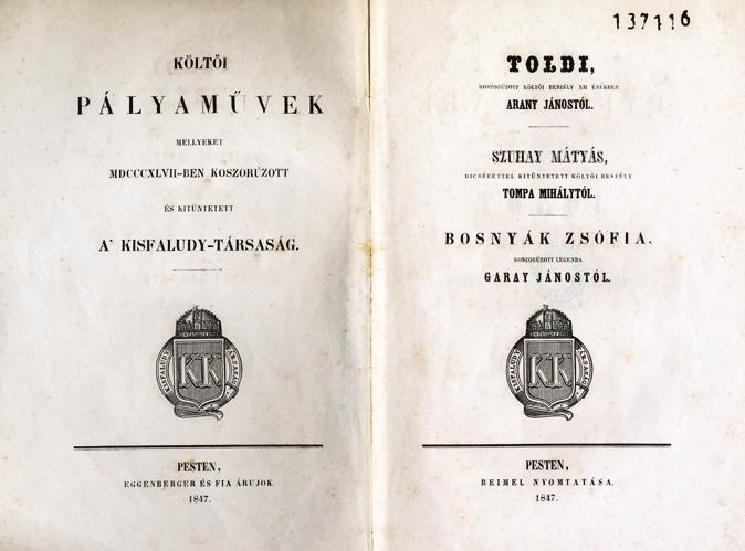 ARANY JÁNOS ELSŐ KIADÁSOK A FŐEGYHÁZMEGYEI