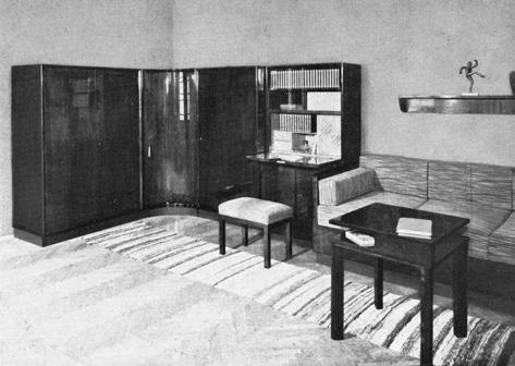 Margittai Zsuzsa 13. Petrányi Gyula (terv) Mahunka Imre Bútorgyár R. T. (kivitelezés): Kombinált szoba részlete (A Bútor, 1937. 5.) 14. Vas Béla (terv): A Mahunka Imre R. T. pavilonja a XXXIV.