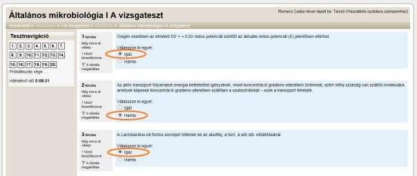 12. ábra: A vizsgateszt kitöltése 13.