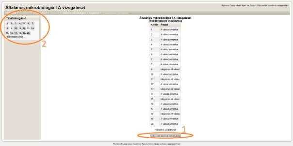 14. ábra A teszt összegzése A megjelenő összegző lapon (14.