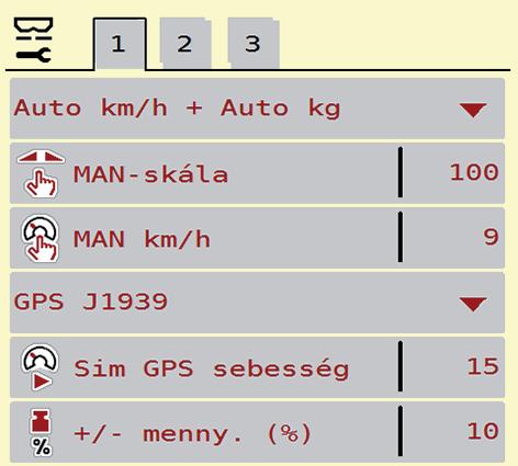 Almenü Jelentés Leírás Üzemmód MAN-skála MAN km/h Sebesség- / jelforrás Az automatikus vagy manuális üzemmód meghatározása. A manuális skálaérték beállítása.