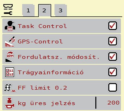 A AXIS-H ISOBUS kezelése 4 4.5 Gépbeállítások Ebben a menüben a traktor és a gép beállításai érhetők el. Nyissa meg a Gépbeállítások menüt. 4.11 ábra: Gépbeállítások menü, 1.