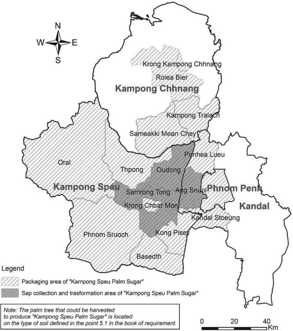 Kandal tartomány Ang Snuol körzete A (Skor Thnot Kampong Speu) csomagolása 3 termelési körzetben történhet (Oudong és Samrong Tong körzet Kampong Speu tartományban, Ang Snuol körzet Kandal