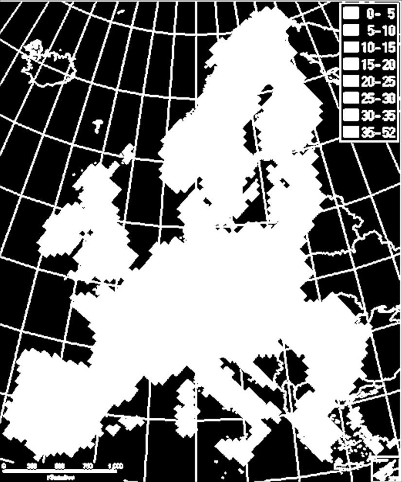 Előrejelzett, hőségel kapcsolatos többlet halálozás Európában, 2071-2100 A hőség terhére írható éves többlethalálozás területi különbségei 100 000 főre,2071-2100 SRES