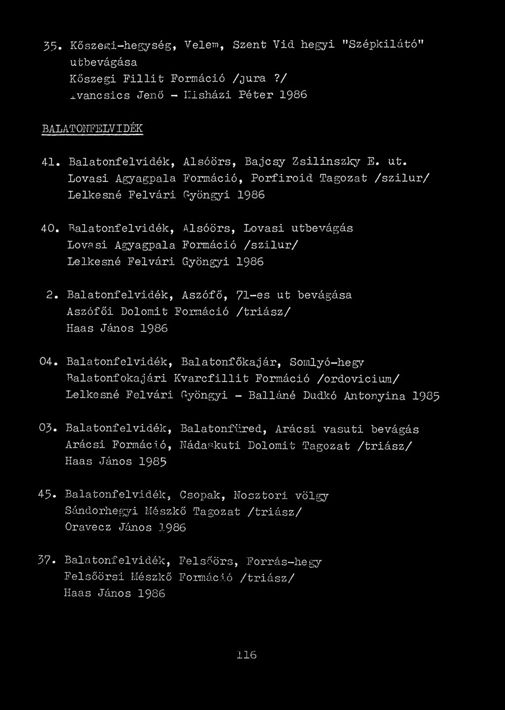 Balatonfelvidék, Alsóörs, Lovasi utbevágás Lovasi Agyagpala Formáció /szilur/ Lelkesné Felvári Gyöngyi 1986 2.