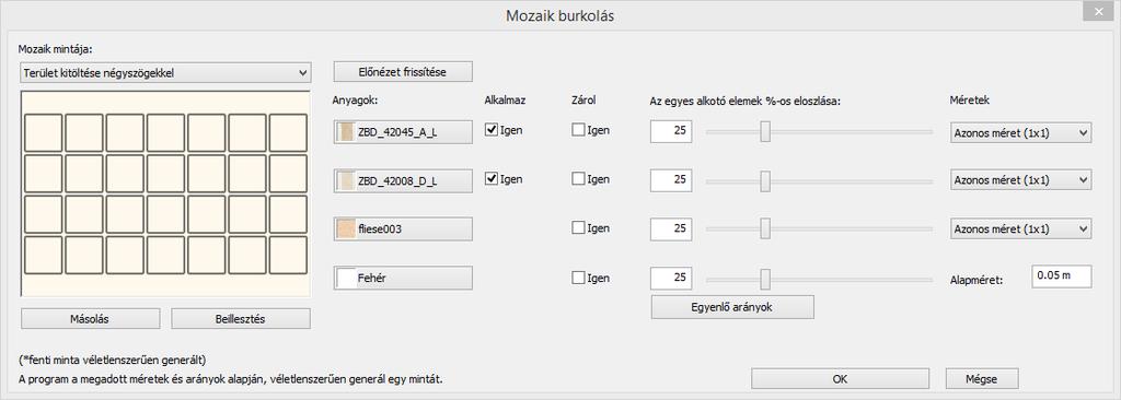 3. Lecke: Fürdőszoba tervezés - Burkolás 19 A mozaikkal burkolt falra, ha újra rákattintunk, a program újragenerálja a kiosztást.