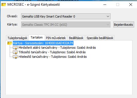 Microsec e-szignó Kártyakezelő vagy Netlock Gemalto Classic) és amennyiben igen, indítsa el a programot, amelyet követően a program a tanúsítványát/ait automatikusan felismeri és beregisztrálja.