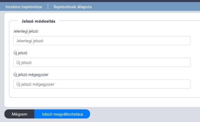 27. ábra Jelszó módosítása Az új jelszó megadásához a rendszer bekéri a régi jelszót, valamint kétszer az új jelszót.