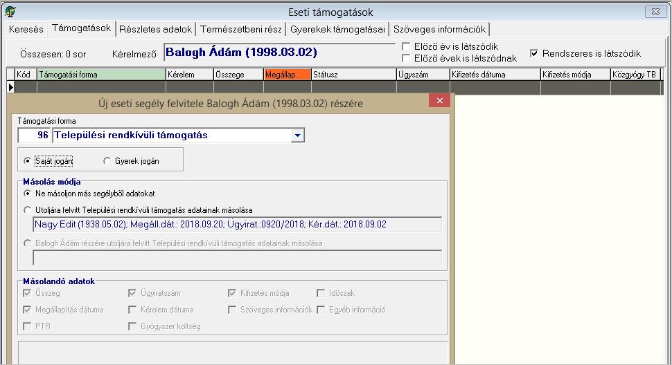 ábra: Gyermeknek járó eseti támogatás megállapítása a gyermek saját jogán, FELADAT (14) 9.1.3.