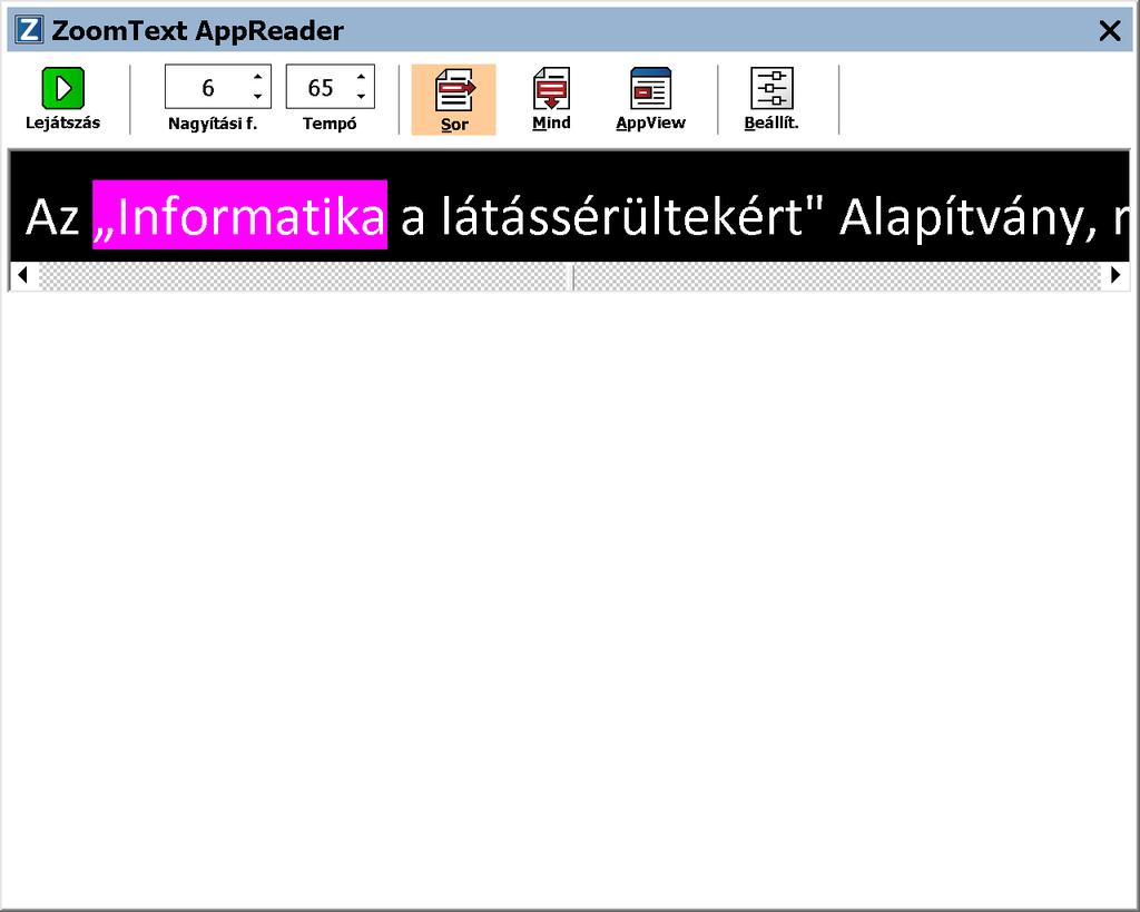 172 Egy sorban gördülő szöveg az AppReader TextView módjában A TextView eszköztár biztosítja a