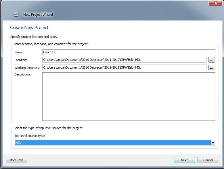 A project létrehozása A fejlesztőkörnyezet elindítása: Start -> Programs\Xilinx ISE Design Suite 14.7\ISE Design Tools\Project Navigator.