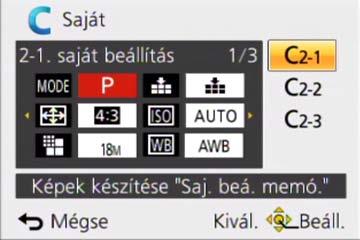 Alkalmazás (felvételkészítés) Saját beállítások mentése és képek készítése [Saját] üzemmód [Saját] Felvételi mód: A [Saj. beá. memó] memóriába mentett beállítások gyorsan előhívhatók az üzemmódválasztó tárcsa [ ] / [ ] állásba állításával.