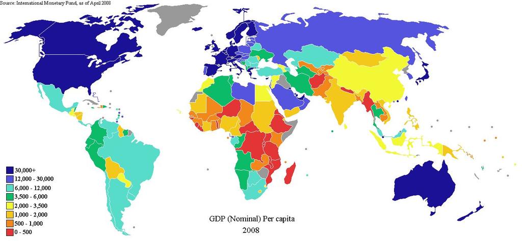 Az egy főre jutó GDP a világ országaiban (2008) A