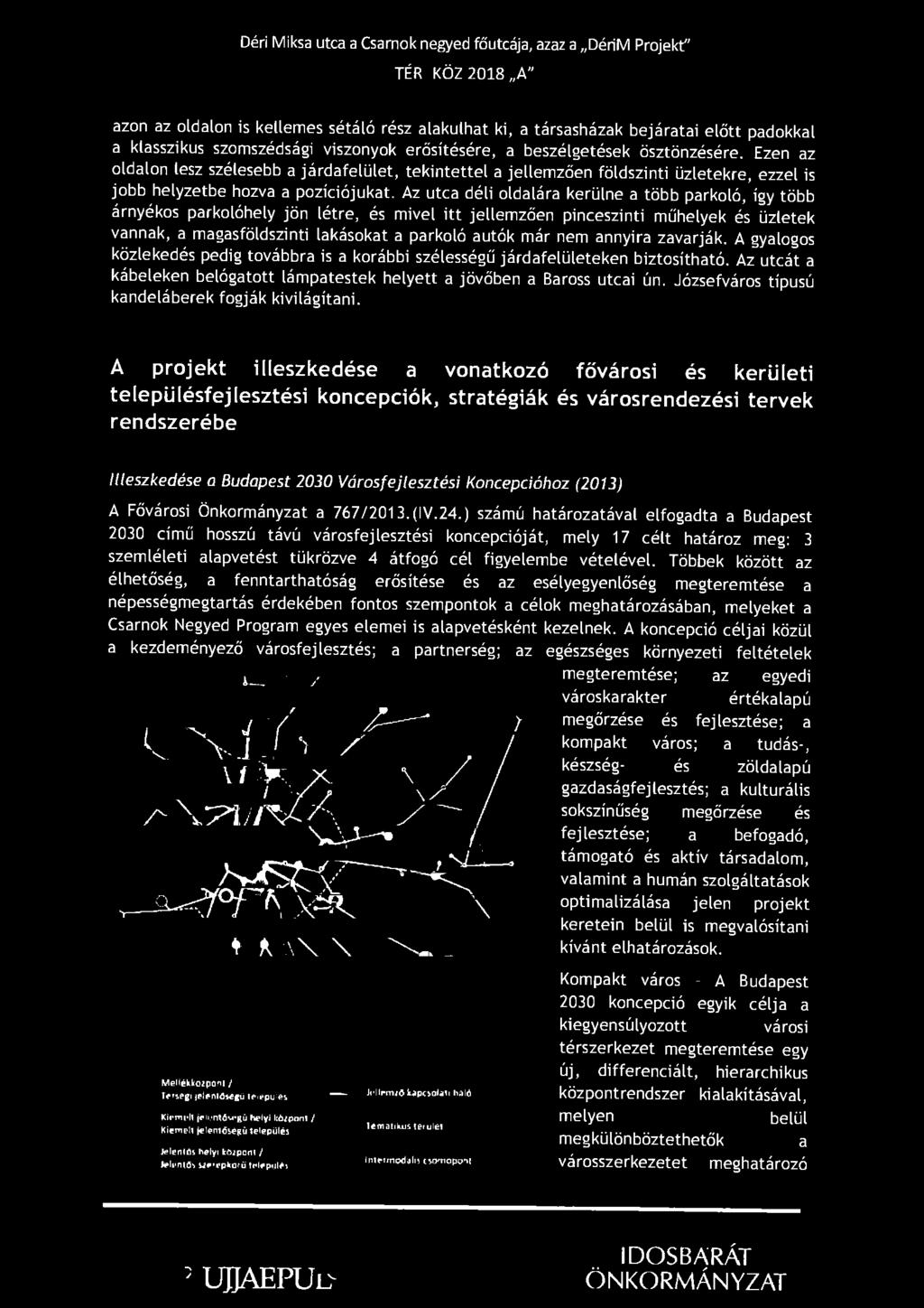 Déri Miksa utca a Csarnok negyed főutcája, azaz a DériM Projekt" TÉR KÖZ 2018 A" azon az oldalon is kellemes sétáló rész alakulhat ki, a társasházak bejáratai előtt padokkal a klasszikus szomszédsági
