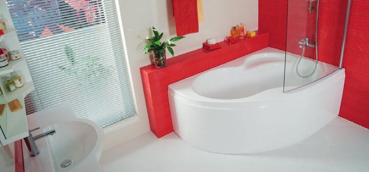 k á d a k / MIO A Mio aszimmetrikus kád jól kiegészít egy nagy fürdőszobát, és az űrtartalmának, valamint kellemes, a legjobb minőségű akrilnak köszönhetően komfortos