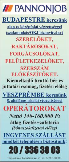06-30/621-1141 NAGYKŐRÖSI telephelyű cég lakatos, hegesztő, gépésztechnikus illetve segédmunkás munkakörre munkatársakat keres hosszú távra.